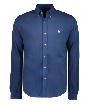 Ralph Lauren Piqué Katoenen Overhemd Middenblauw