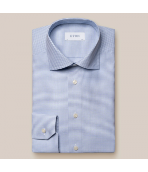 Eton Overhemd Contemporary Fit Cutaway Ruit Blauw